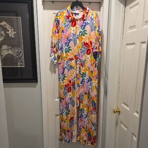 Vibrant Floral Button-Front Maxi Romper Dress - Multicolor